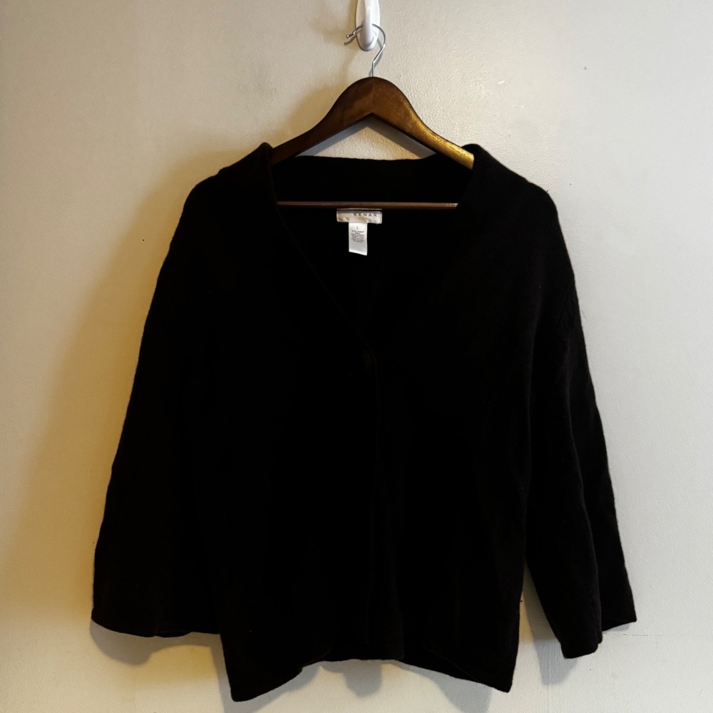 VTG Women's L Brown Lambswool Angora Blend Bell Sleeve Open Front Cardigan Fall